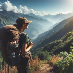 female backpacker hiking up a mountain on a hot summer day-4